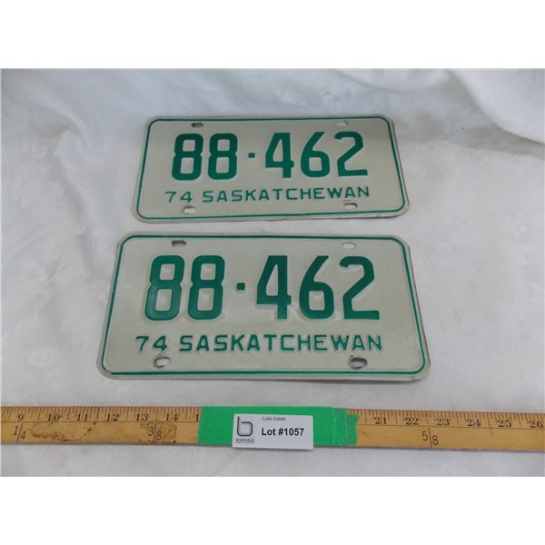 1974 Sask License Plate Set – great condition