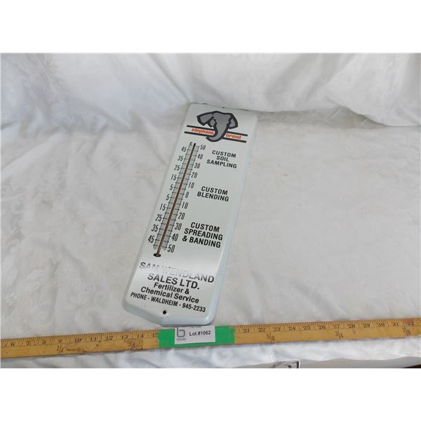 Elephant Brand tin thermometer – 24” long
