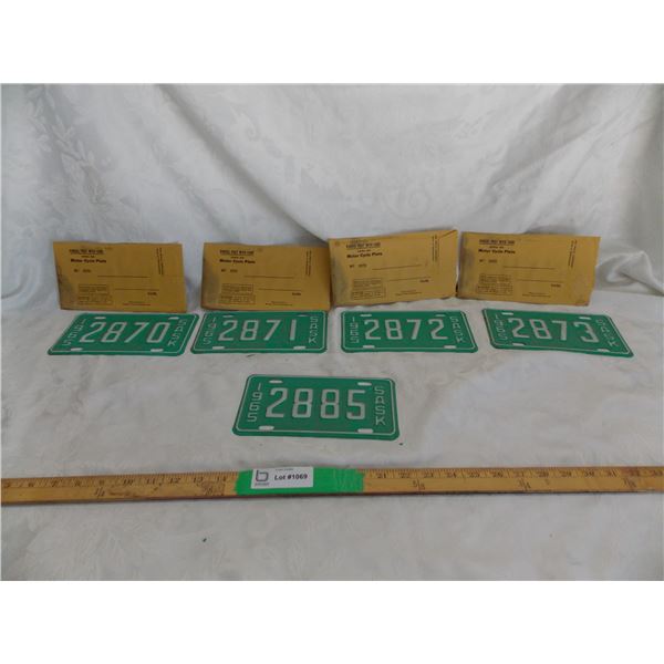 (5) 1965 Motor Cycle Plates – 4 are consecutive #’s and with original envelopes