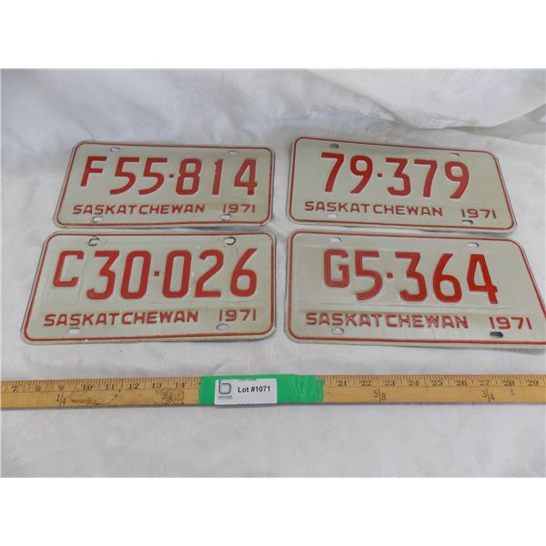 (4) 1971 Sask License Plates ( F, C, G) – very good condition