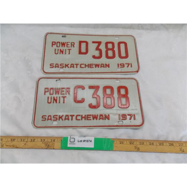 (2) 1971 Sask Power Unit License Plates