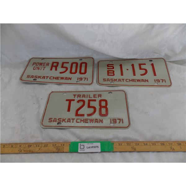 (3) 1971 Sask License Plates, School Bus, Trailer, Power Unit