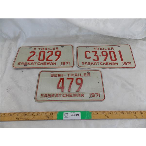 (3) 1971 Sask Trailer (3 different types) License plates