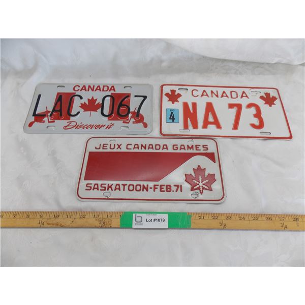 Canada Discovery Plate, Canada (military?) plate + Sask Canada games 1971
