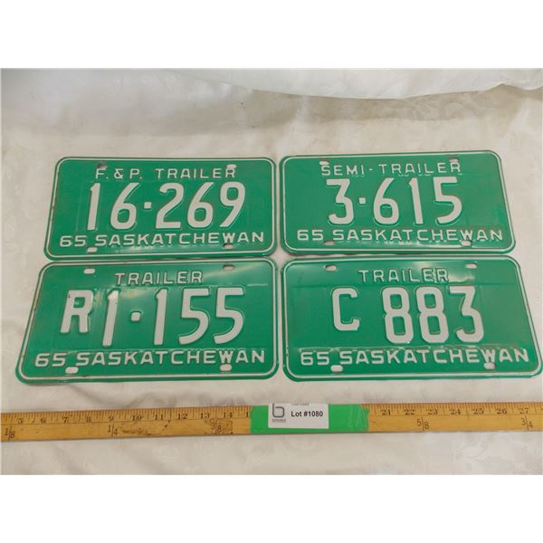 (4) 1965 Sask Trailer License Plates (4 different kinds) great condition