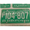 Image 3 : (3) 1965 Sask License Plates (DR, F, D) great condition