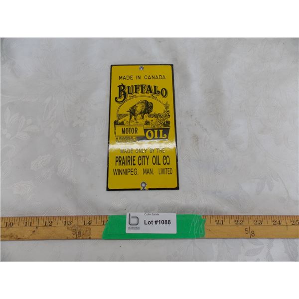 Buffalo Motor Oil enamel door push – 8” x 4”