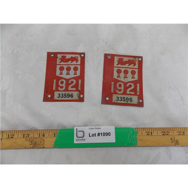 (2) 1921 License Plate Tags (Matching)