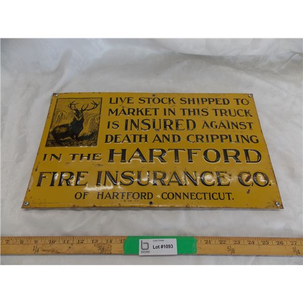 Livestock Fire insurance tin litho sign -20x11
