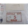 Image 5 : 1971 Bicycle License Plate (wakaw) + 1961 War Amps key tag letter + CAA plate + keychain