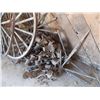 Image 3 : (2) Buggy wheels + large pile of antique buggy hubs?