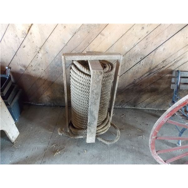 Large spool of thick spooled rope (hay loft)