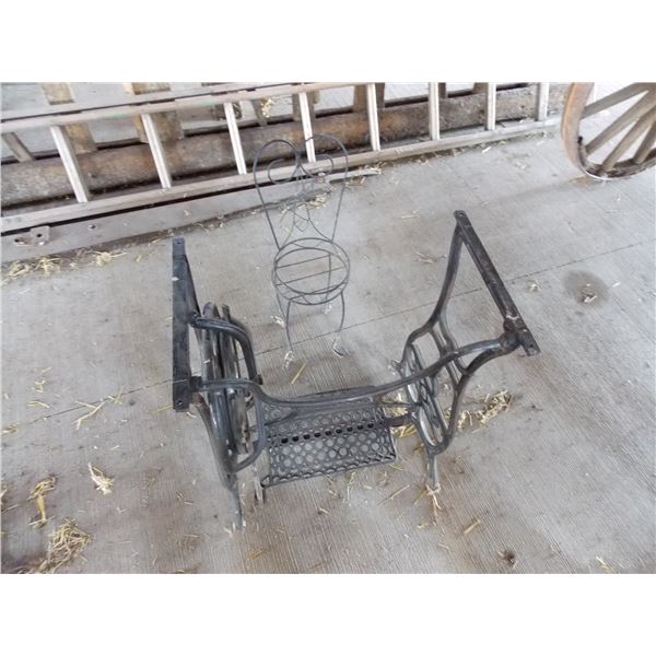 Sewing machine frame and small metal chair ornament