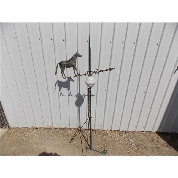 Weathervane – Horse pointing with milk glass globe – WC Shinn Mfg Co – 56” long