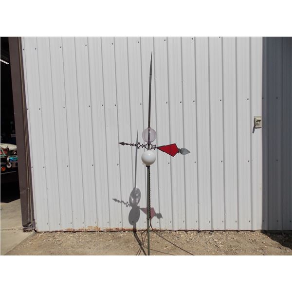 Weathervane – (2) globes – milk glass stamped “National” – 44 long”