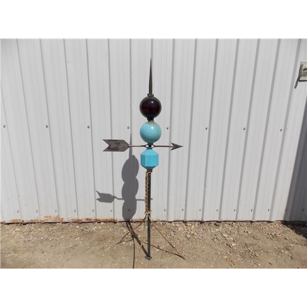 Weathervane – (3) Globe, light blue milk glass and purple orb (bottom one stamped D&S) – 66” long
