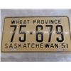 Image 2 : 1951 Sask Wheat Province License Plate – great condition # 75-679
