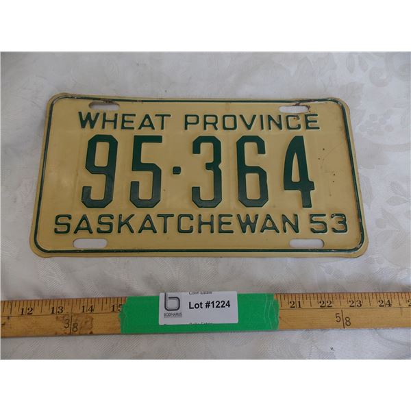 1953 Sask License Plate – Really good condition - #95-364