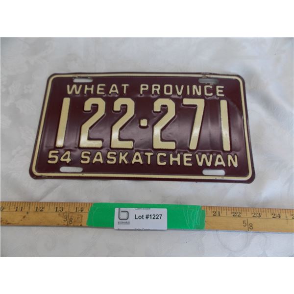 1954 Sask License Plate – Really good condition #122-271