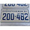 Image 3 : Matching Pair – 1961 Sask License Plates – both like new (appear unused)