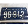 Image 2 : Matching Pair – 1962 Sask License Plates – both near mint condition