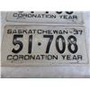 Image 3 : 1937 Sask Coronation Year License Plate – matching pair