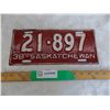 Image 1 : 1938 Sask License Plate #21-897