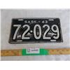 Image 1 : 1943 Sask License Plate - #72-029