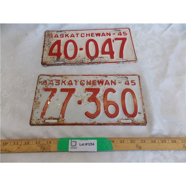 (2) 1945 Sask License Plate - #77-360s + #40-047