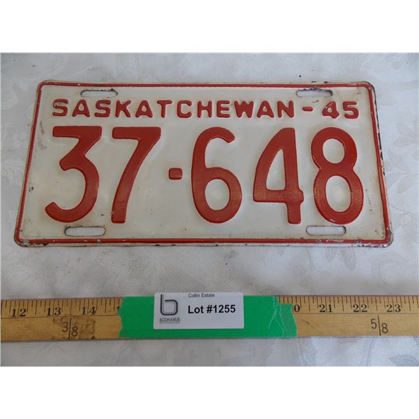 1945 Sask License Plate - #37-648 (really good condition)
