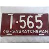 Image 2 : 1946 Sask License plate - low #1-565 (looks repainted)