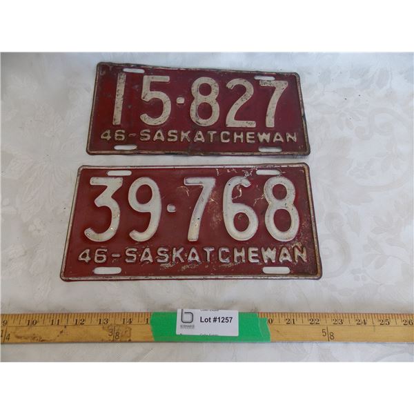 (2) 1946 Sask License plates - #15-827 + #39-768