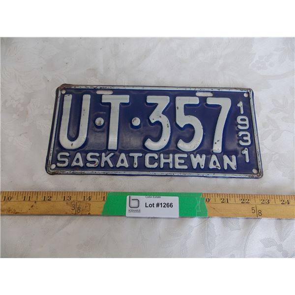 1931 U*T*357 license plate
