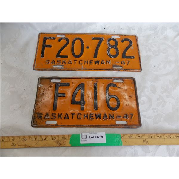 (2) 1947 Farm License Plates (one long one short)