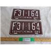 Image 1 : (2) 1949 matching pair of (Farm) Sask License Plates – great condition