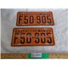 Image 1 : (2) 1950 (Matching Pair) of Sask (Farm) license plates – great condition