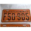 Image 2 : (2) 1950 (Matching Pair) of Sask (Farm) license plates – great condition
