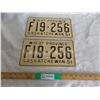 Image 1 : (2) 1951 (Matching Pair) of Sask (Farm) license plates – appear unused great condition