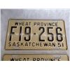 Image 2 : (2) 1951 (Matching Pair) of Sask (Farm) license plates – appear unused great condition