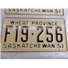 Image 3 : (2) 1951 (Matching Pair) of Sask (Farm) license plates – appear unused great condition