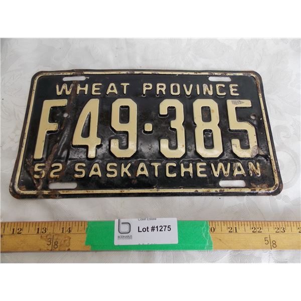 1952 Sask (Farm) License plate #F-49-385