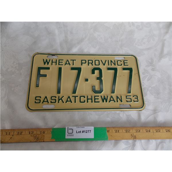 1953 Sask (Farm) License plate #F17-377