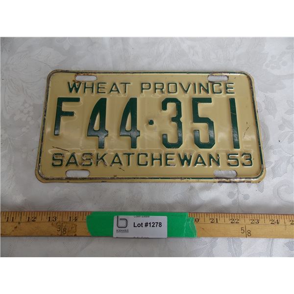1953 Sask (Farm) License plate #F44-351