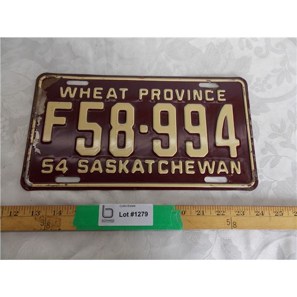 1954 Sask (Farm) License plate #F58-994