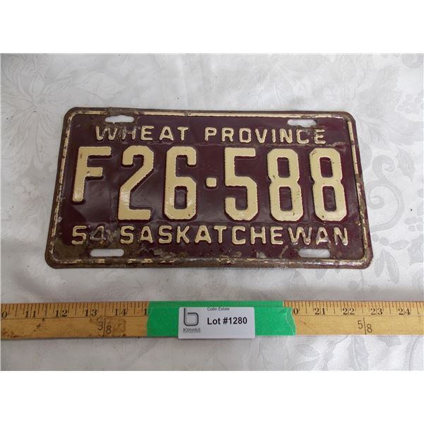 1954 Sask (Farm) License plate #F26-588