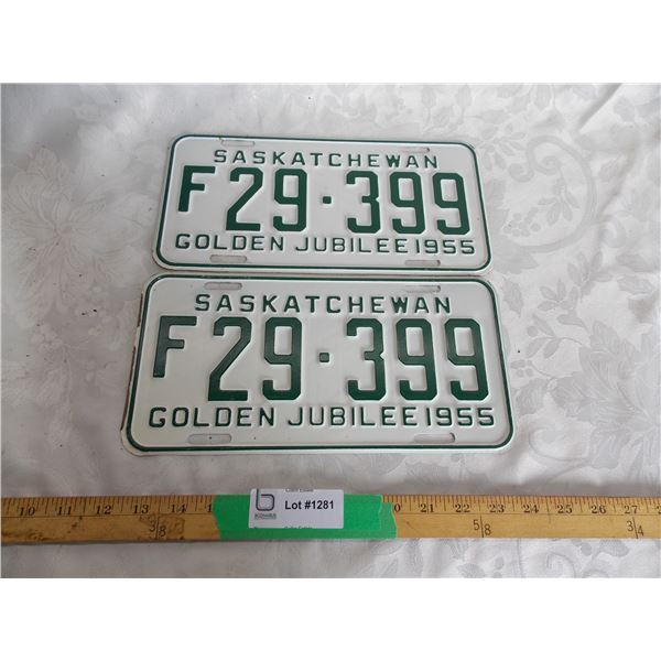 (2) 1955 (Matching Pair) of Sask (Farm) license plates