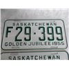 Image 2 : (2) 1955 (Matching Pair) of Sask (Farm) license plates