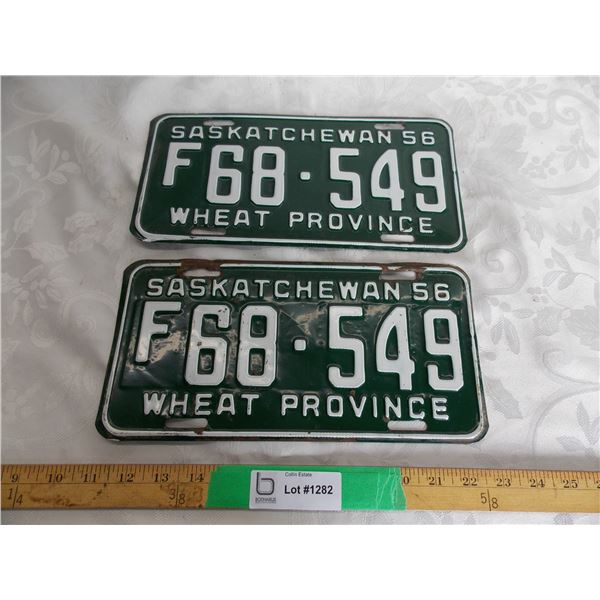 (2) 1956 (Matching Pair) of Sask (Farm) license plates
