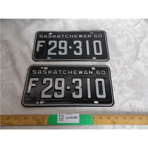 (2) 1960 (Matching Pair) of Sask (Farm) license plates – both nearly flawless