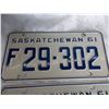 Image 2 : (2) 1961 (Matching Pair) of Sask (Farm) license plates – one nearly flawless, one plate light scratc